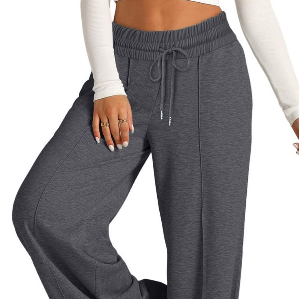 Women's Gray Wide-Leg Drawstring Pants - Picture 4 of 8